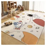 HAZARA Weltraum Astronauten Teppich, Schlafzimmer Spielteppich Karte Astronaut Planet Weltraum Thema Quadratischer Teppich Spielzeugbereich Spielteppich rutschfeste Bodenmatte(C,160x230cm/63x90in)