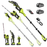 Akku Hochentaster, Heckenschere & Astschere 8 in 1, Tekelskop Mini Kettensäge, Elektro Gartenschere & Akku Heckenschere mit 4000mAh Akku, Reichweite bis zu 4,6m, Geeignet für Gartenpflege & Holzfällen