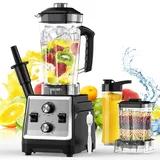 Greadio 2-in-1 Multi-Blender Mixer 2000W, 25.000 U/min, Standmixer mit 8- und 6-köpfige Klingen/600ml-Mahlbehälter/600ml-Reisebecher, 2L-Glaskrug Smoothie Maker für Shake und Smoothie