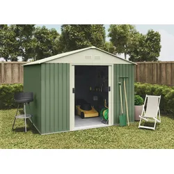 Gartenhaus Metall 7,86 m2 Gälliv - 261x301x198 cm - Grün und Weiß - Doppelschiebetür - Geräteschuppen