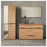 Lomadox Garderoben-Set MANRESA-36, (Spar-Set, 3-St), mit Sideboard Garderobenschrank Spiegel in Artisan Eiche Nb. Graphit braun