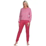 Normann Pyjama Geringelter Damen Frottee Schlafanzug lang mit Bündchen rosa 36-38