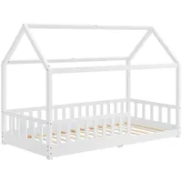 Juskys Kinderbett Marli 90 x 200 cm Kiefer massiv lackiert weiß