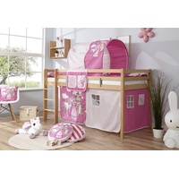 TICAA Hochbett »Rene«, Buche natur lackiert, prinzessin, pink) , 31546222-0 Mit Vorhang, Tunnel und Tasche,