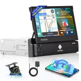 1G+32G Hikity Android 13 Autoradio 1 Din mit Navi Bildschirm Ausfahrbarem Display 7 Zoll Ausfahrbares Auto Radio mit GPS Bluetooth Freisprecheinrichtung FM WiFi Mirror Link SWC Rückfahrkamera