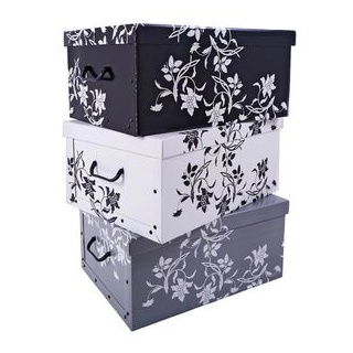 Spetebo Aufbewahrungsbox mit Deckel je 51 x 37 cm - Blumenmuster - Stapelbox aus Pappe mit Griffen 45 Liter - Organizer Storage Box Allzweck