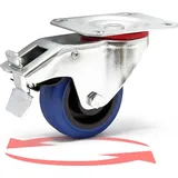 Wiltec Lenkrollen Set 4x Transportrolle Ø80mm bis 100kg pro Rad mit Kunststoffrad, Bremse und Anbauplatte, leiser Lauf, Transportrollen Möbelrollen Laufrollen