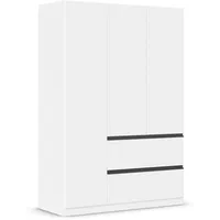 Rauch Möbel Costa, Kleiderschrank für Schlafzimmer, Kinderzimmer, Babyzimmer, Flur, Garderobe 3-türig, 2 Schubladen, Push-to-Open, Farbe Weiß, Griffprofil Grau metallic, Breite 136 cm