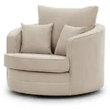 S-Style Drehsessel Ted Cord 107 x 94 x 100 cm Beige drehbar mit Kissen