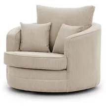 S-Style Drehsessel Ted Cord 107 x 94 x 100 cm Beige drehbar mit Kissen