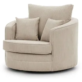 S-Style Drehsessel Ted Cord 107 x 94 x 100 cm Beige drehbar mit Kissen