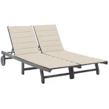 vidaXL 2-Personen-Sonnenliege mit Auflage Grau Akazie Massivholz Beige