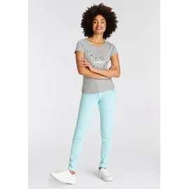 KangaROOS T-Shirt KANGAROOS, Damen, Gr. 32/34, grau (hellgrau, melange), Rippware, Obermaterial: 95% Baumwolle, 5% Viskose, bedruckt, körpernah hüftbedeckend, Rundhals, Shirts T-Shirt, Kurzarm, körpernahe Passform, aus Rippware
