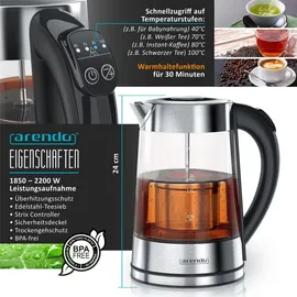 Arendo Frühstücks Set Wasserkocher 1,7 l Silber