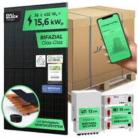 SOLARWAY 15,6kW Solaranlage mit Speicher   Deye 12 kW   Bifazial inkl. Montagesystem, App & WiFi