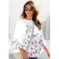 Schlupfbluse, mit Blumenprint und Trompetenärmeln, Blusenshirt, sommerlich, Gr. 36, weiß-bedruckt, , 23634717-36