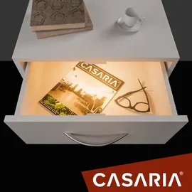 CASARIA Nachttisch Eloise 54x39x28cm Weiß LED 3 Schubladen Kabelführung Wandbefestigung Boxspringbett Schlafzimmer Nachtschrank Nachtkonsole Nachtkommode Holz