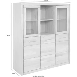 OTTO home Highboard OTTO HOME "Trondheim,130cm breit,42 cm tief, Fronten Holzmassiv, Metallgriffe", beige (kernbuche teilmassiv), B:130cm H:145cm T:42cm, Holz teilmassiv, Sideboards, Highboard, Korpus aus Holzwerkstoff,4 Türen,12 Fächer, Böden teilweise versetzbar