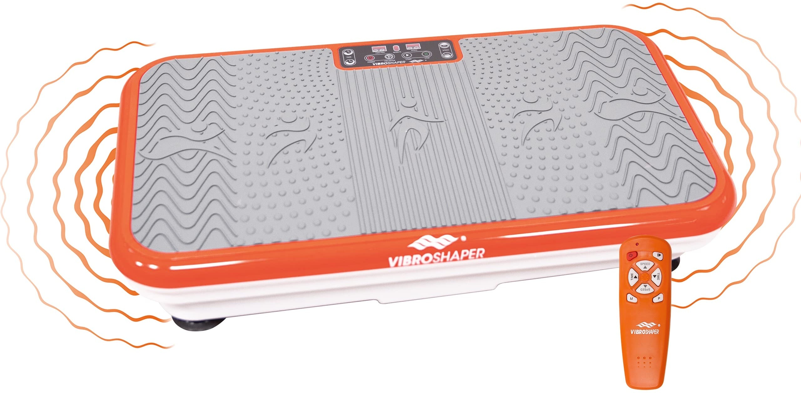 Vibro Shaper - Fitness Vibrationsplatte unterstützt bei Muskelaufbau - Vibrationstrainer für alle Muskelgruppen - Oszillationstechnologie - inklusive Fitnessbänder - orange