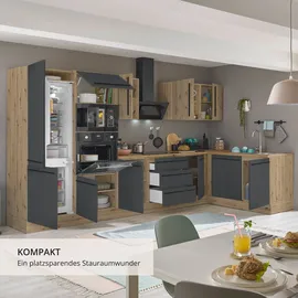 kochstation Winkelküche Florida L-Form 340 x 175 cm schwarz