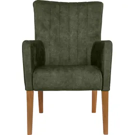 Home Affaire Armlehnstuhl »King«, Samtvelours, Esszimmerstuhl, Beingestell Massivholz Eiche oder Buche wengefarben grün