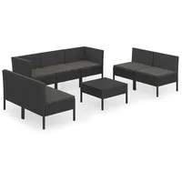 vidaXL Polyrattan Lounge-Set 8-tlg. schwarz inkl. Auflagen 3094357