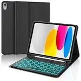 Hülle mit Tastatur für iPad A16 11/ 10 Generation (2025 11"/ 2022 10.9"), Magnetische Bluetooth Tastatur Hülle für iPad 11/ 10 Generation 7-farbig Beleuchtete Keyboard Case mit Stifthalter, Schwarz