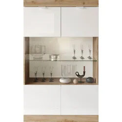 Vitrine INOSIGN "Slim", braun (eiche cadiz nb, weiß hochglanz lack), B:91cm H:148cm T:42cm, Schränke, Breite 91 cm, weiß Hochglanz Lack