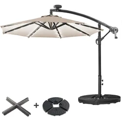 Sonnenschirm | Rund | Ø 300 cm | Taupe | LED | +Ständer | Terrassenschirm, Marktschirm, Gartenschirm