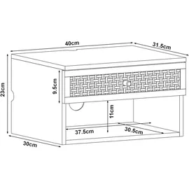 [en.casa] Wandregal Eiker mit Schublade 40x32x23 cm Weiß - Weiß