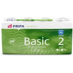 Fripa Toilettenpapier Basic, 2-lagig, recycelt, Weißes Klopapier aus Recyclingpapier, 1 Packung = 8 Rollen à 400 Blatt