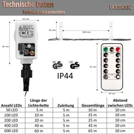 Voltronic 50 100 200 400 600 LED Lichterkette Innen Außen Party Deko Weihnachten