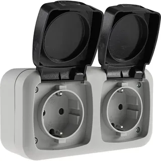 ChiliTec Feuchtraum Doppel-Steckdose IP44 Aufputz 2-fach Steckdose horizontal