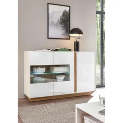 Sideboard INOSIGN "CLAiR Sideboard 51", weiß (weiß hochglanz, grandson oak), B:138cm H:91cm T:40cm, Holzwerkstoff, Sideboards, Breite 138 cm