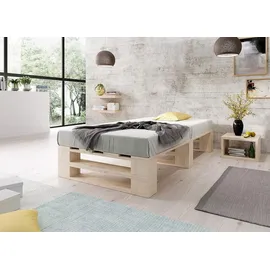 sunnypillow Palettenbett M2 aus Holz 80 x 200 cm mit Lattenrost Stabiles Seniorenbett Kinderbett Jugendbett Gästebett erhöhtes Einzelbett Bettges...