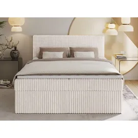 MKS Meble Boxspringbett 180x200 Beige Cord, Boxspringbett mit Matratze H3, Bett mit Bettkasten and Kopfteil, Doppelbett mit Stauraum, Polsterbett - Tiliano
