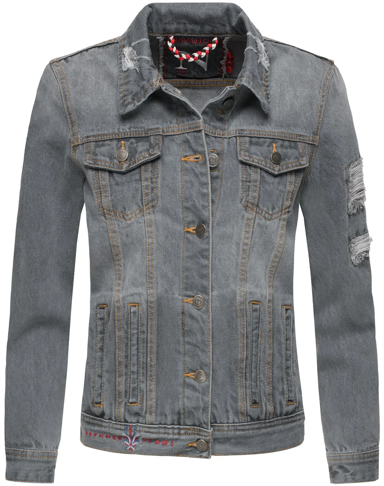 NAVAHOO Damen Jacke Übergangsjacke Jeans Frühling Destroyed Jeansjacke Pamuyaa