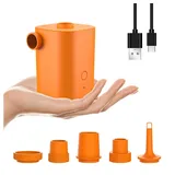 Powerwill Luftpumpe Elektrische Luftpumpe Akku-Luftpumpe Mini-Luftpumpe, 2 in 1 Aufblasen und Entleeren, 300L/min mit 5 Düsen orange