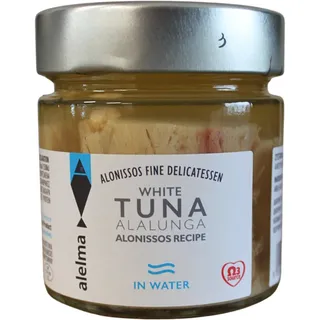 Alelma Weißer Alalunga Thunfisch in Wasser aus Alonissos Insel Griechenland, 212 g – Quecksilberfrei – Ohne Schwermetalle - Ohne Zuckerzusatz - Ohne Konservierungsstoffe
