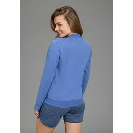 delmao Sweatjacke DELMAO, Damen, Gr. 48/50, denim blau, angeraute Sweatware, Obermaterial: 80% Baumwolle, 20% Polyester, unifarben, figurbetont hüftlang, Rundhals, Rippbündchen, Sweatjacken Sweatjacke, in modischer Bomberjacken-Form