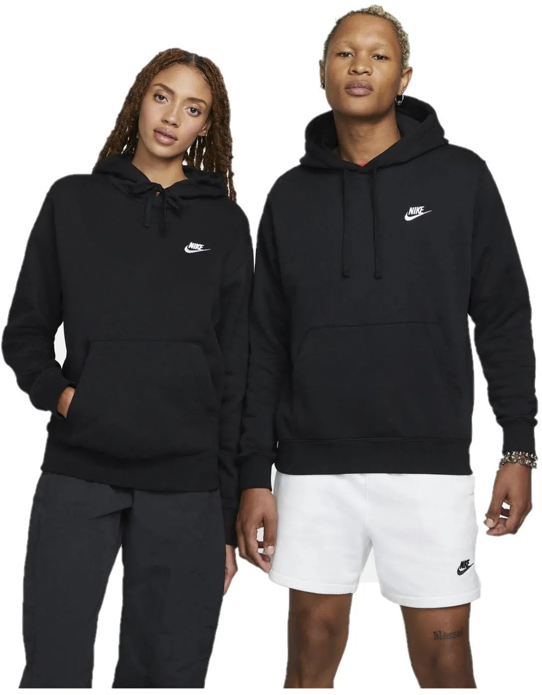 Nike Herren Hoodie Sportswear Club Fleece, Black/Black/White, S, BV2654-010