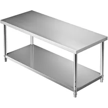 Vevor Kommerzieller Edelstahltisch 183 x 76 x 86 cm, Edelstahl Zweilagiger Arbeitstisch Zerlegetisch Gastro 150 kg + 100 kg Tragfähigkeit, Gewerbe Küchentisch, Höhenverstellbarer Zubereitungstisch