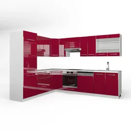 Vicco Winkelküche Fame-Line L-Form 287 cm Bordeaux Hochglanz/Weiß