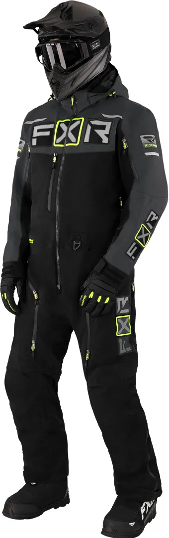 FXR Maverick F.A.S.T. Insulated Eendelig sneeuwscooterpak, zwart-grijs-geel, M Voorman