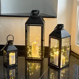 Mojawo 3er Gartenlaternen Laternen Metall Windlicht Schwarz H23/39/49cm