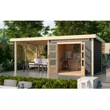Gartenhaus Holz 28mm Gerätehaus Holz Maria 6 Anbaudach terragrau Karibu