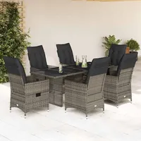 VidaXL 7-tlg. Garten-Essgruppe mit Kissen Grau Poly Rattan
