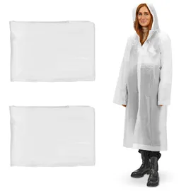 Relaxdays Regenmantel 2er Set, mit Kapuze, Regenponcho wiederverwendbar, Damen & Herren, wasserdicht, lang, leicht, weiß