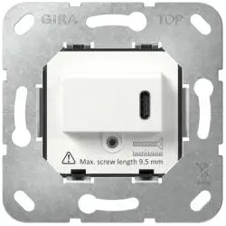 Gira USB-Spannungsversorgung PD 1fach, USB Typ C Einsatz, weiß