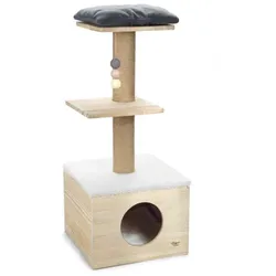 Designed by Lotte Katzen Kratzbaum Kamina - mit XL Katzenhöhle Echtholz und abnehmbarem Katzenbett